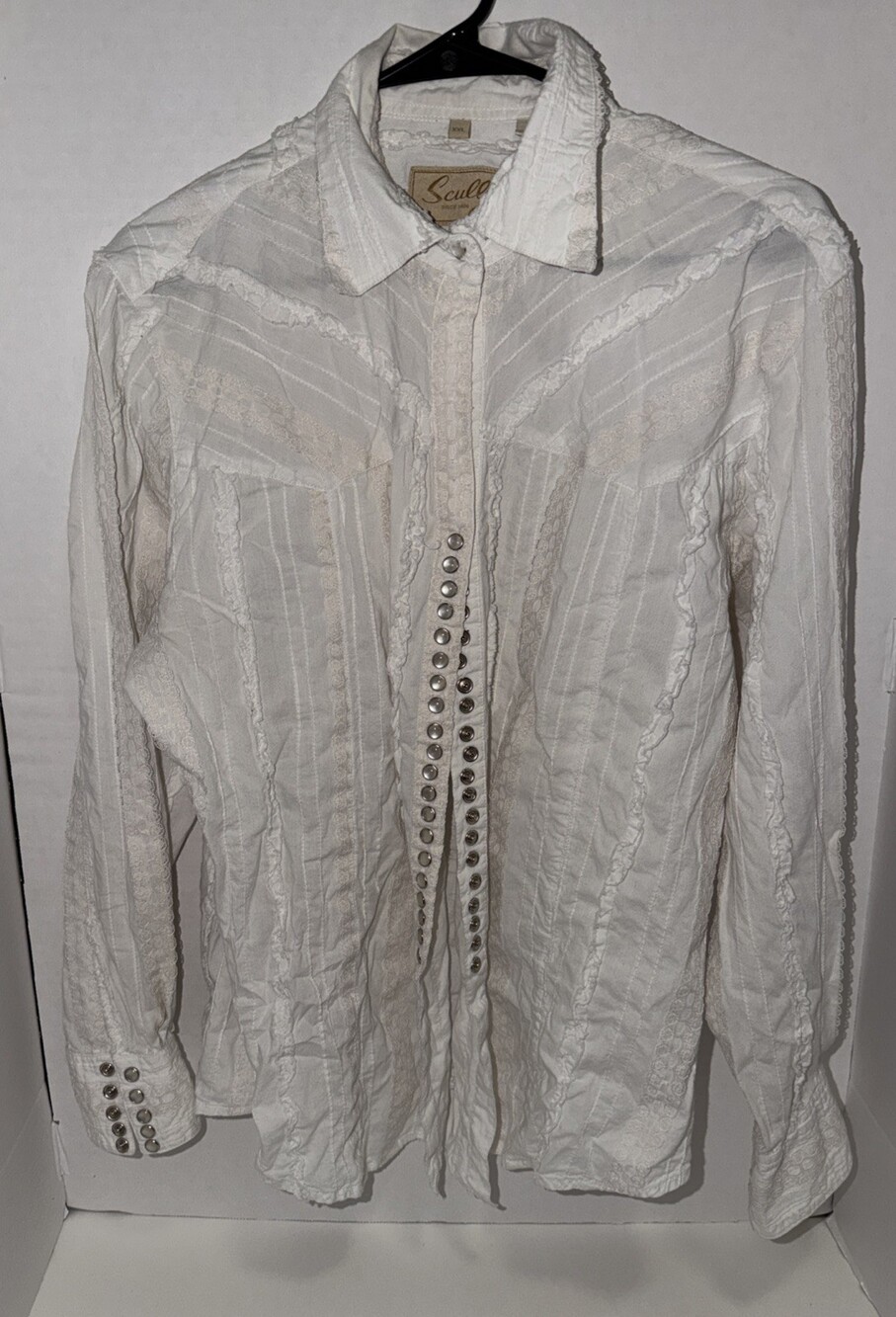 Scully Womens Off White Pearl Snap Dobby Western Shirt Blouse Cowgirl Top XXL